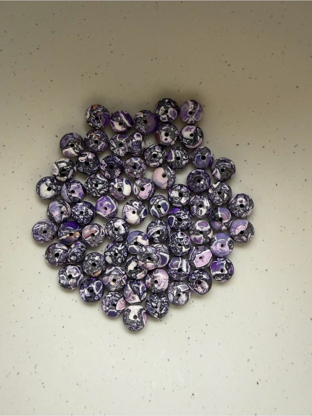 Purple Marble Dyed Stone Rondelle Beads - Pack of Mixed Purple Tones